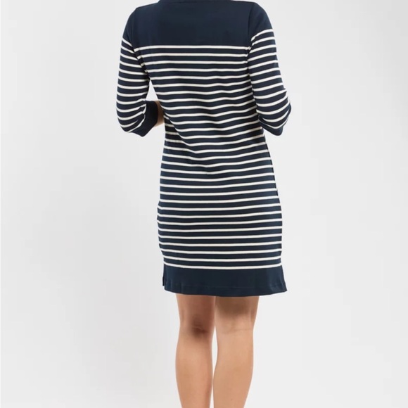 Amour Lux Cotton Navy Striped Sailor Dress French Classic Preppy YachtStyle - Picture 3 of 12
